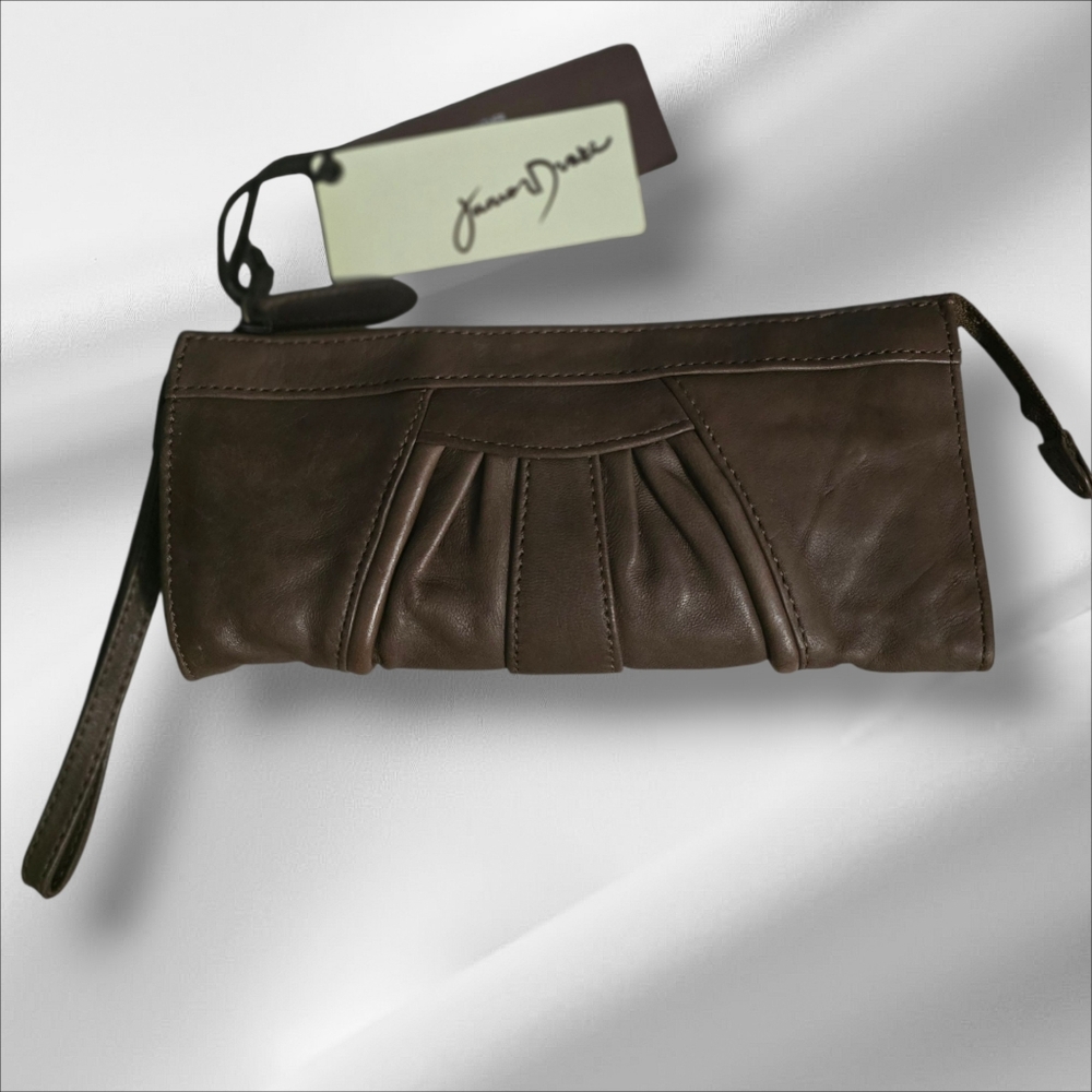 Junior Drake Kelly Pleated Brown Clutch Wristlet NWT